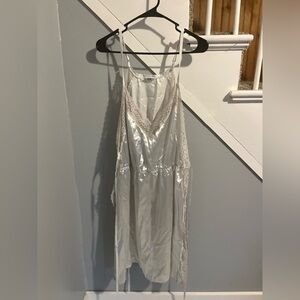 SHEIN White Lace Trim Satin Nightgown